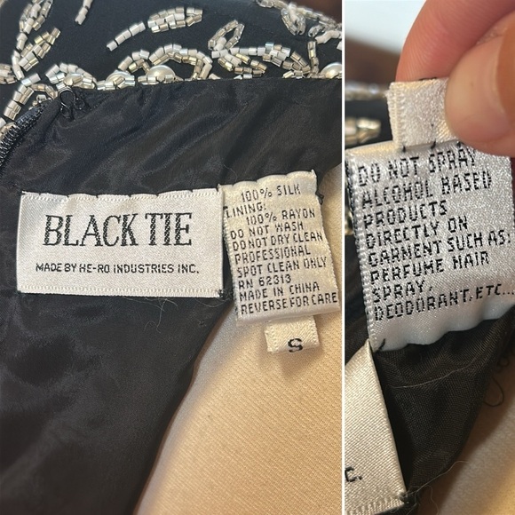 VTG Black Tie By He Ro Industries Sequin Beaded Floral 100% Silk Blouse Sz Small - Picture 13 of 16